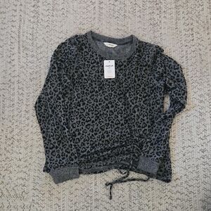 NWT Lucky Brand Cloud Soft Gray Leopard Print Sweater